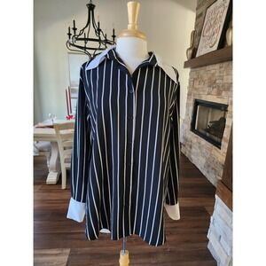 Fred David Black and White Striped Button Down Shirt